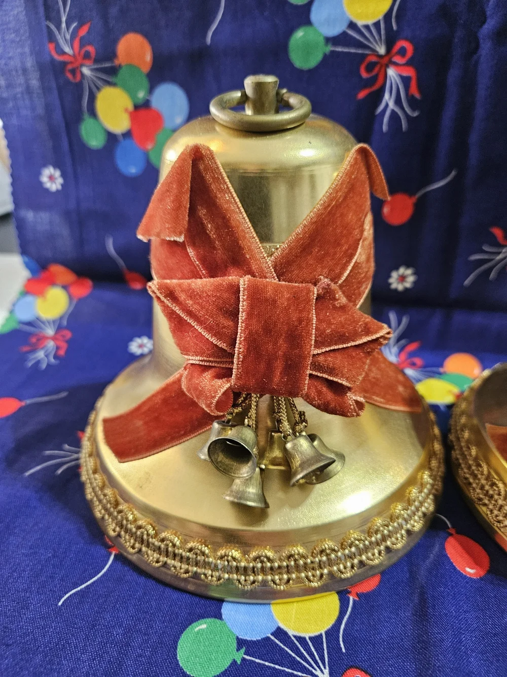 Brass Decorative Holiday Bells with Red Velvet Bows